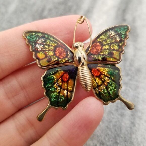 Vintage Colorful Butterfly Brooch, Lapel Pin, Rainbow, Estate - Picture 3 of 5